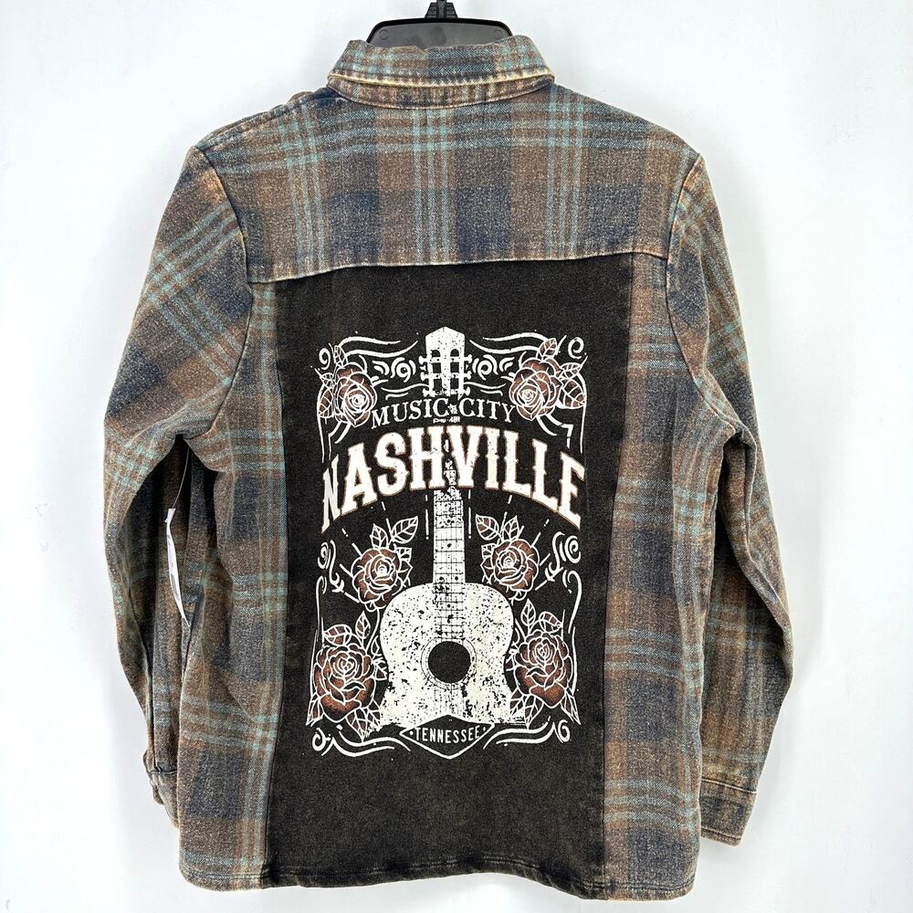 Nashville Tennessee Washed Flannel Cowgirl Shirt Girls Size Large Back Panel